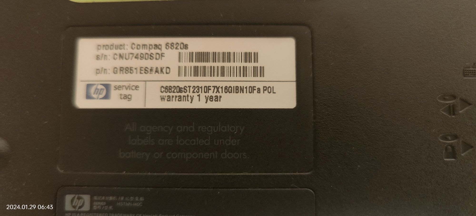 HP compaq 6820s. -  zadbany laptop poleasingowy