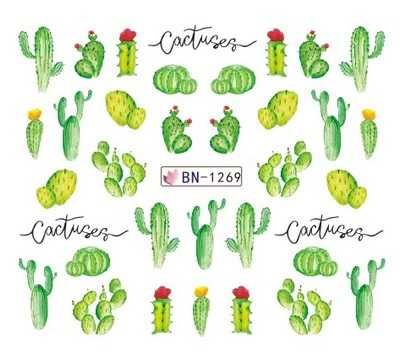 bn1269 naklejki wodne na paznokcie kaktusy