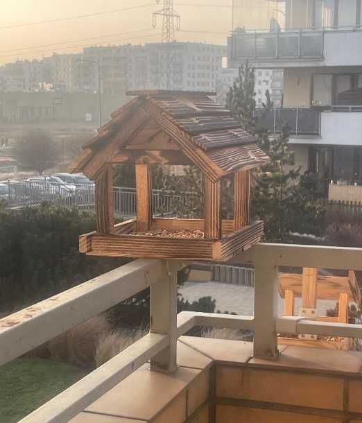 Karmnik Dla Ptaków Duży drewniany budka domek mocny opalany na karmę