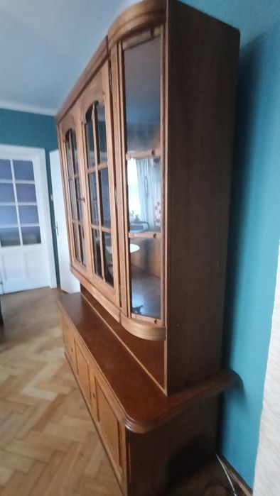 Okazja! Dębowa komoda z witryną