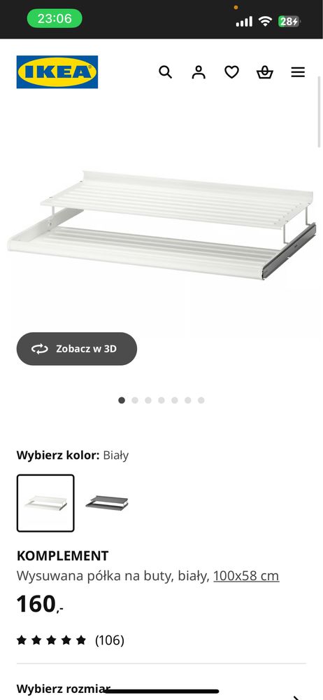 Półka na buty ikea pax komplement 100cm