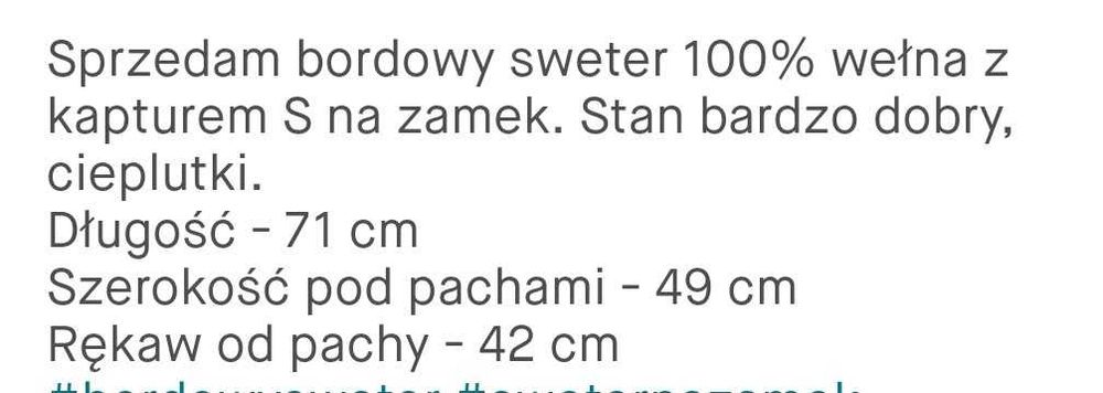 Cieplutki bordowy sweter z kapturkiem - 100% wełna