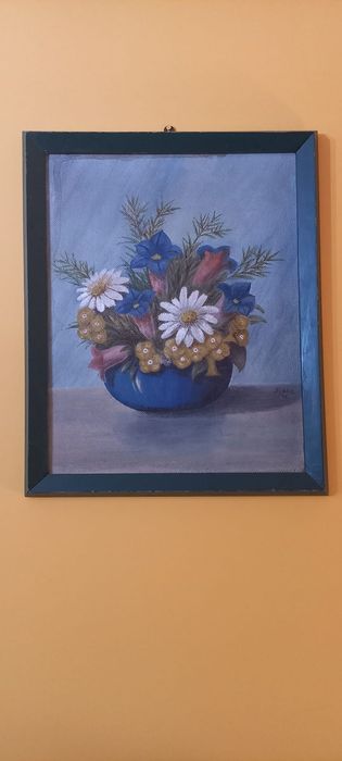 Stary obraz martwa natura kwiaty