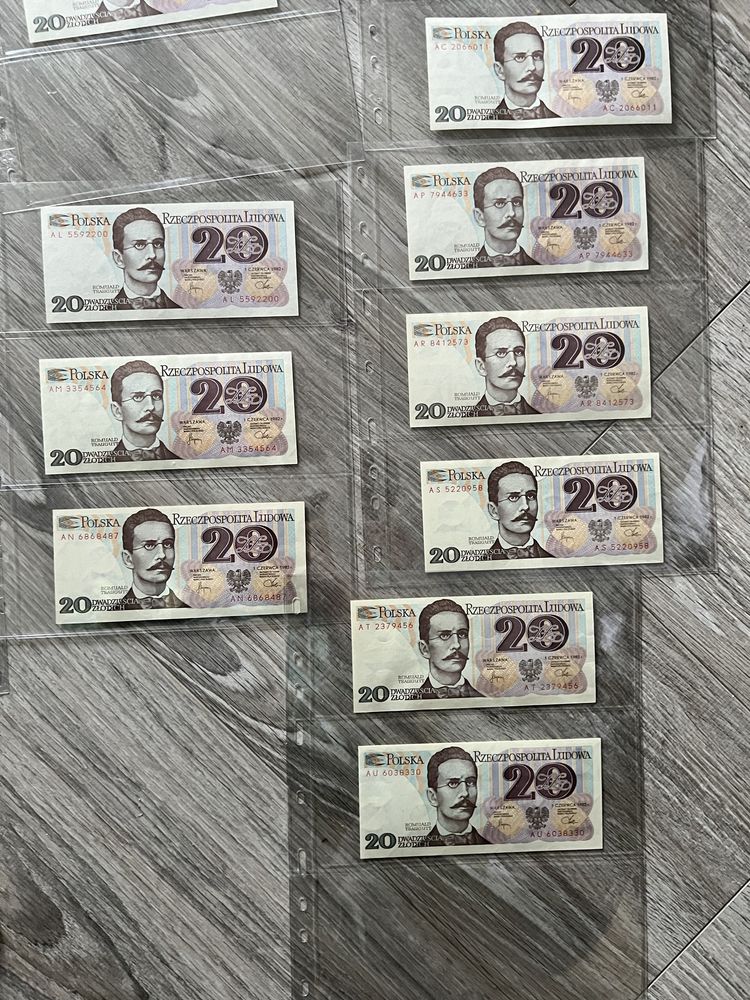 Zestaw literek 20 złotych 1982 Traugutt komplet