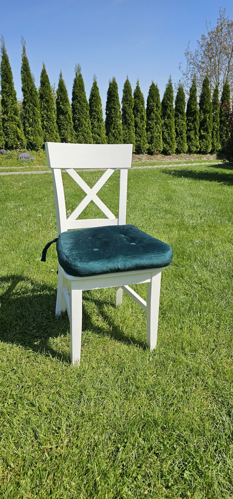 Poduszki na krzesła w kolorze zieleni.