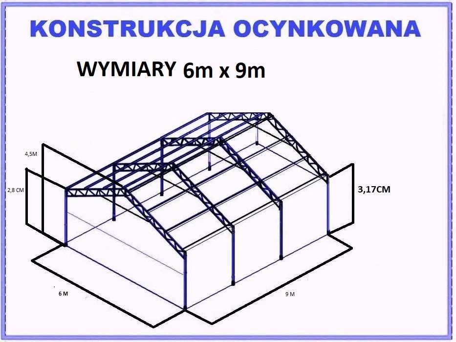 Garaż blaszany hala magazyn  wiata 6mx9m 4,5 m wysokości