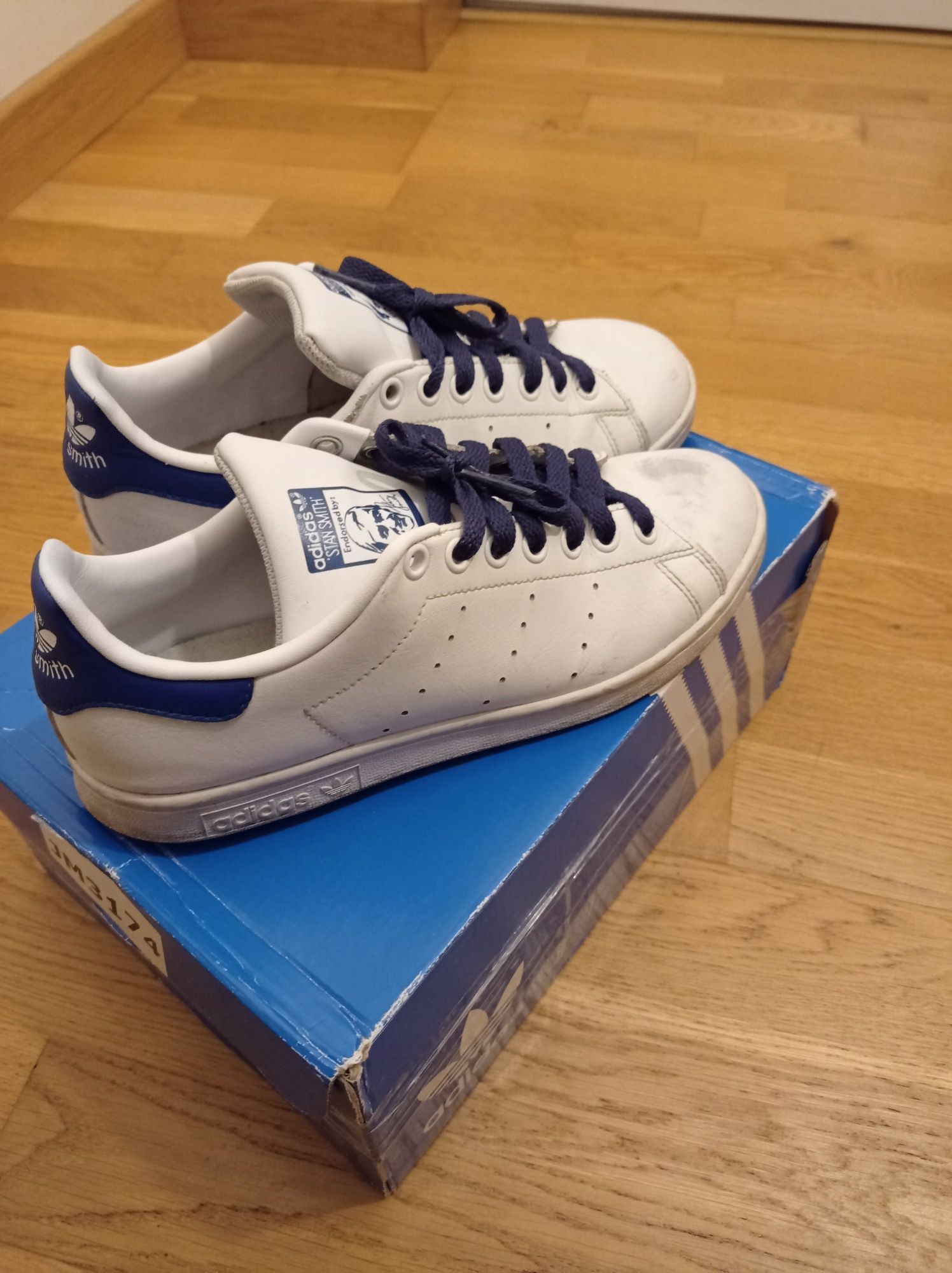 Adidas Stan Smith 38 2/3 white blue 24,5 cm sneakers białe niebieskie