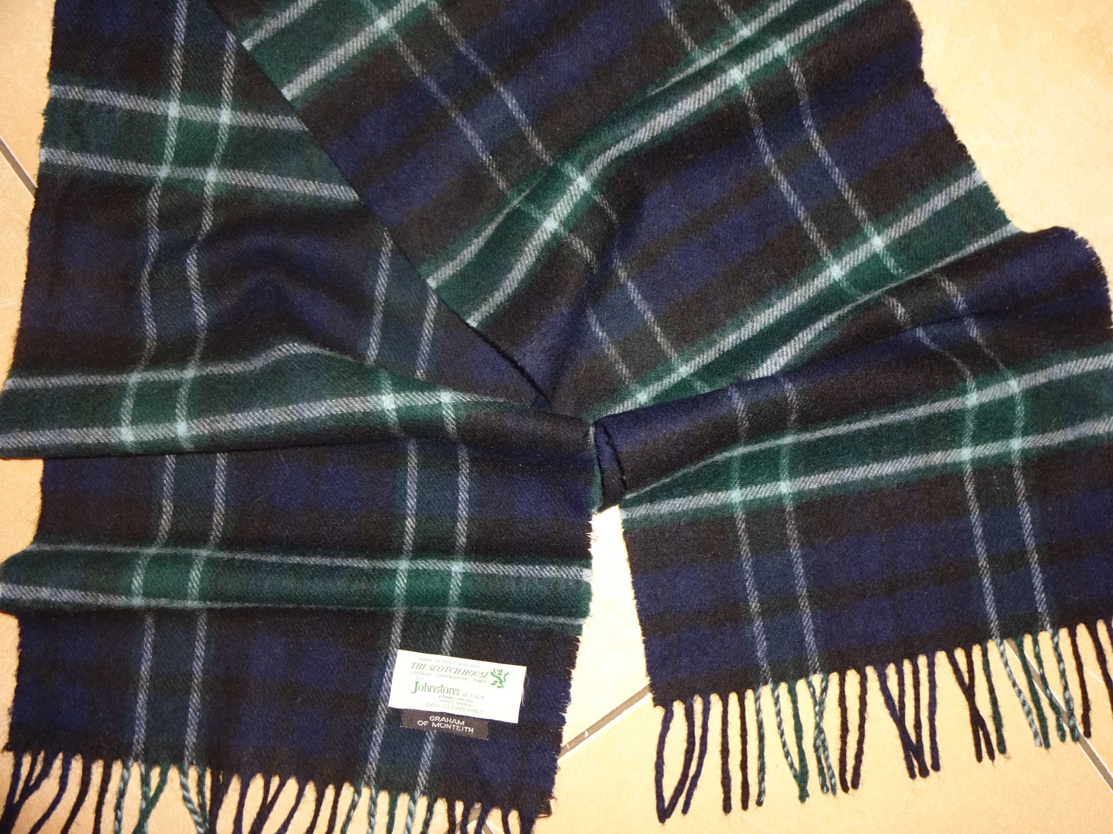 Johnstons of ELGIN Lambswool 100% Wool TARTAN wełniany szalik LUX