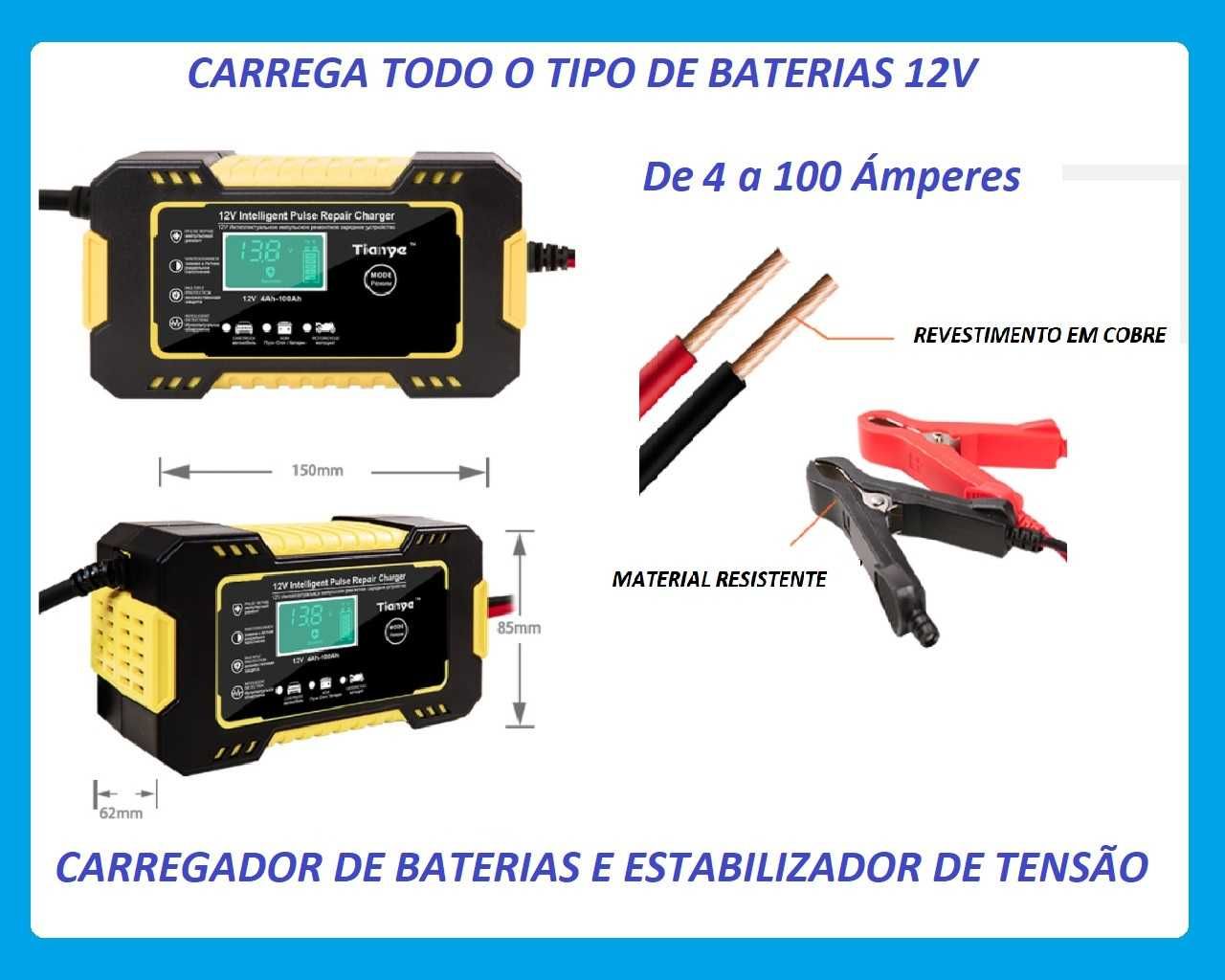 Carregador Baterias de 12 v e Estabilizador- Todo o Tipo de Baterias