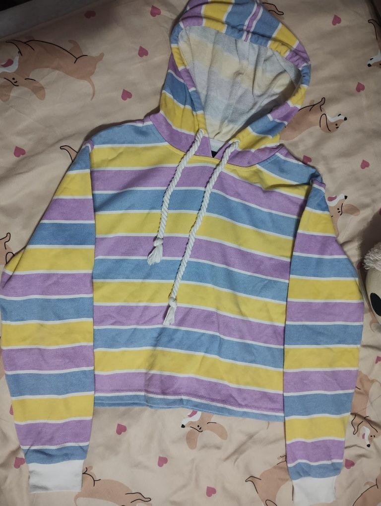Bluza damska z kapturem w paski w pastelowych kolorach