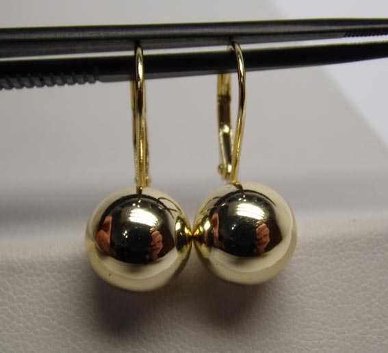 Kolczyki gładkie kulki 1 cm. srebro złocone.