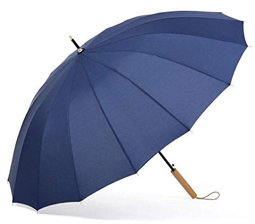 Krago Parasol Automatyczny 16 Żeber Drewn Rączka Wodoodporny Niebieski