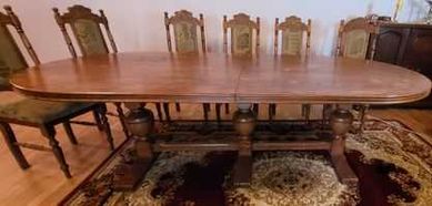 Stół dębowy z 12 krzesłami