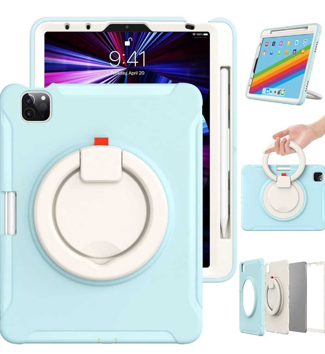 Etui pancerne obrotowe 360 iPad Pro 11 / 10.9 niebieskie z uchwytem
