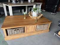 Stolik ława drewniany rustykalny farmhouse rattan wiklina NA TARAS