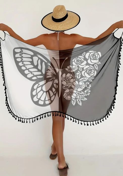 Letnia tunika plażowa, narzutka pareo L