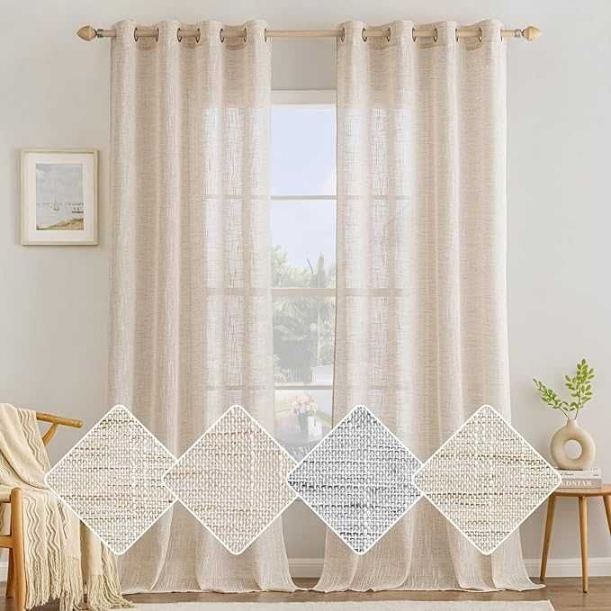 Miulee Zasłony Zestaw 2 Sztuk, 245 x 140 cm Przelotki Biały Ryż Len