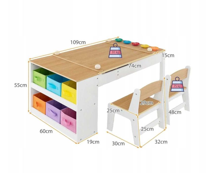 Zestaw Mebli Dziecięcych 3w1 Biurko Sztaluga Szafka Centrum Zabawy