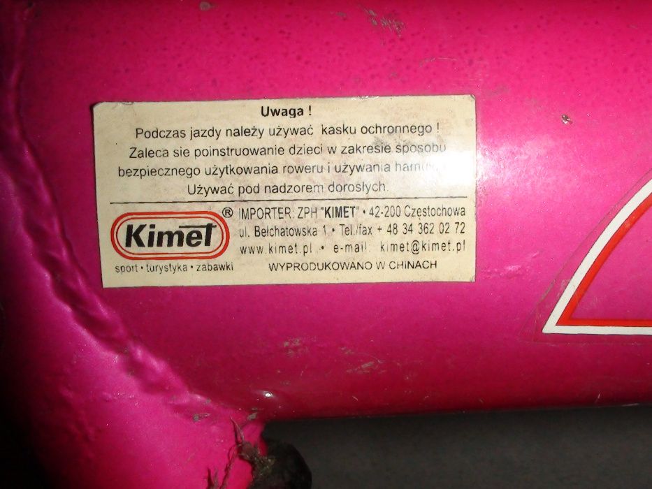 Różowy rower BMX na kołach 16" z tylną amortyzacją, torpedo, podpórki