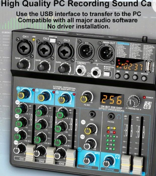 5-канальный профессиональный аудио микшер Tynan с 256 эффектами DSP и