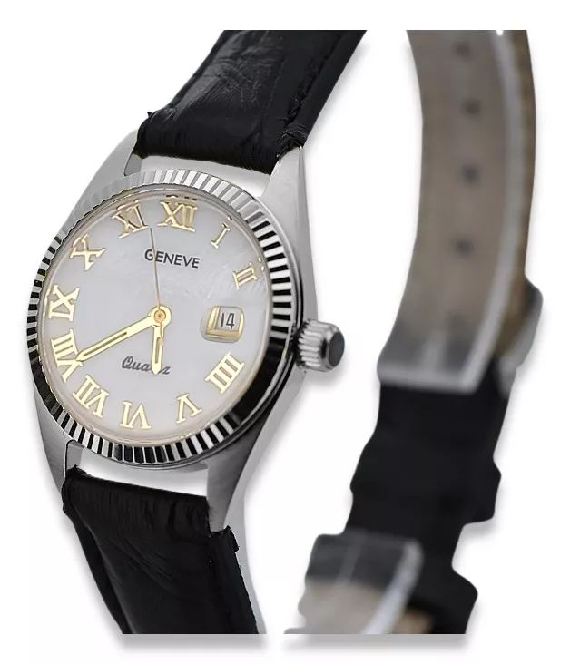 Zegarek damski z białego złota 14k Geneve perłowa tarcza lw020wdpr Wr