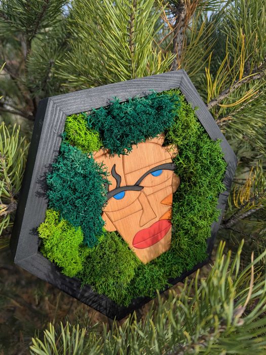 Соти декор в інтер'єр на стіну картина з моху Панно з дерева Мозаїка