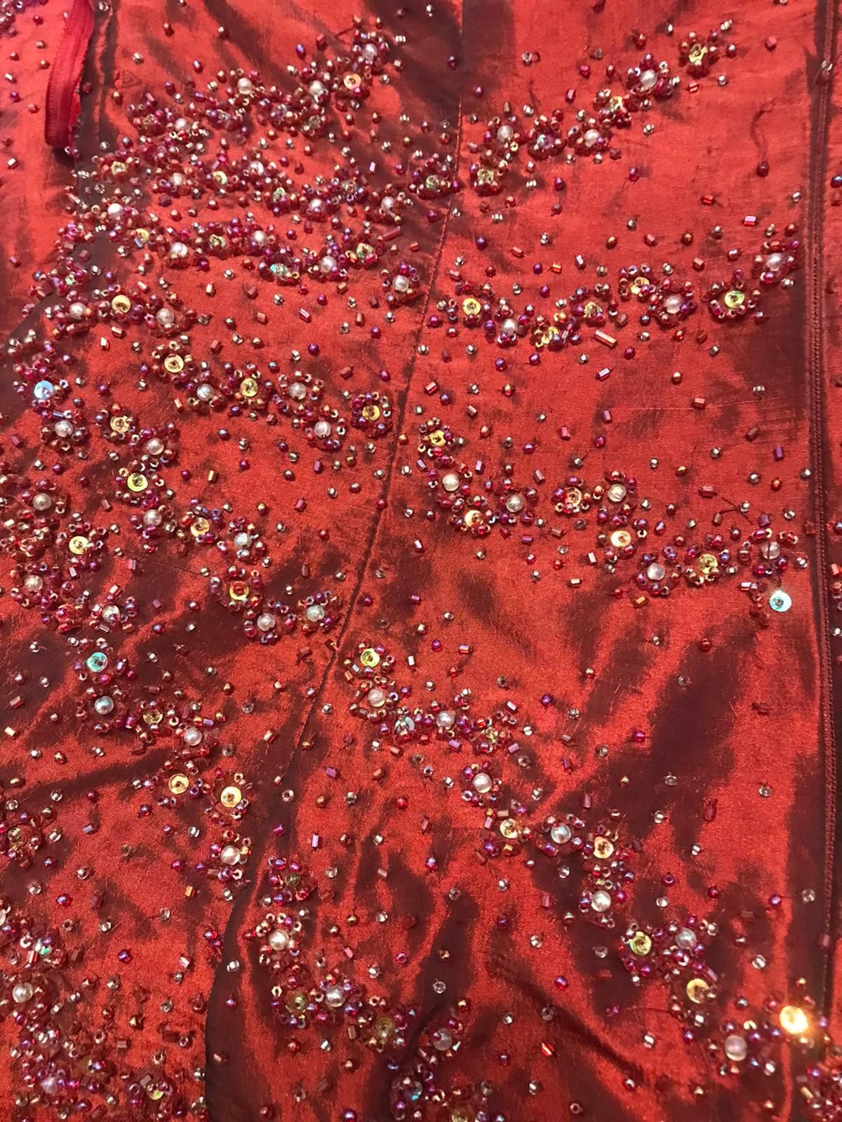 Suknia balowa bordowa koraliki Dynasty 42 M L seksy