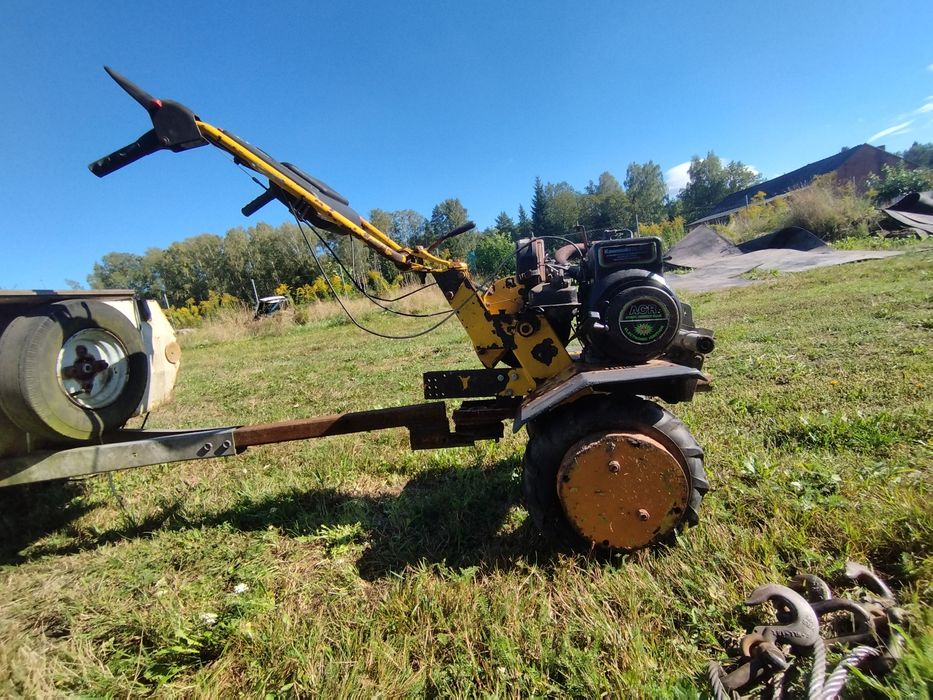 Dzik kawasaki 250 traktorek wsteczny zestaw przyczepka zamiatarka pług