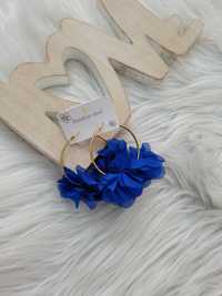 Kolczyki koła szafirowe kwiaty kolczyki ķoła z kwiatami niebieskie