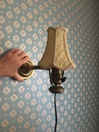 Mosiężna lampka nocna kinkiet mosiądz abażur retro vintage ścienna