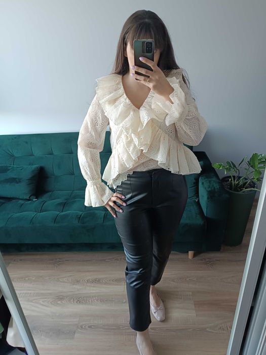 Spodnie skórzane eko skóra czarne klasyczne wysoki stan