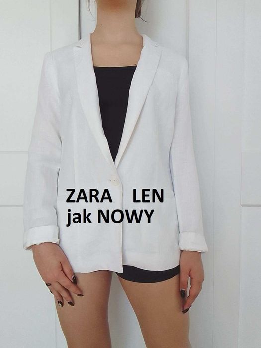 Zara biały lniany żakiet marynarka len s 36