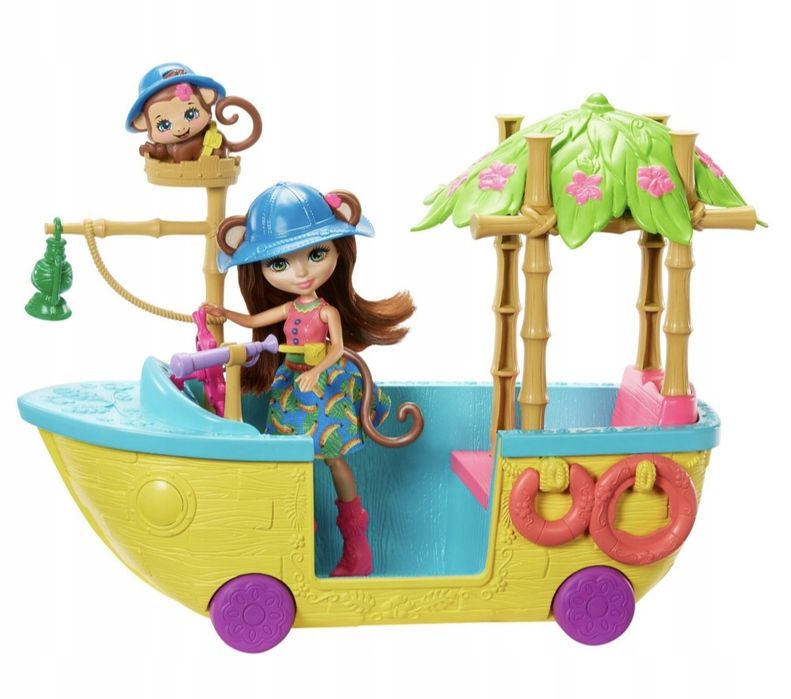 Enchantimals Tropikalna Łódka  + Lalka Merit Monkey (15 Cm) I Figurka