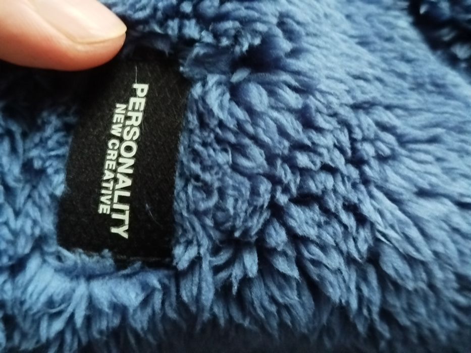 Nowy niebieski ciepły pluszowy kaptur z kominem i maską