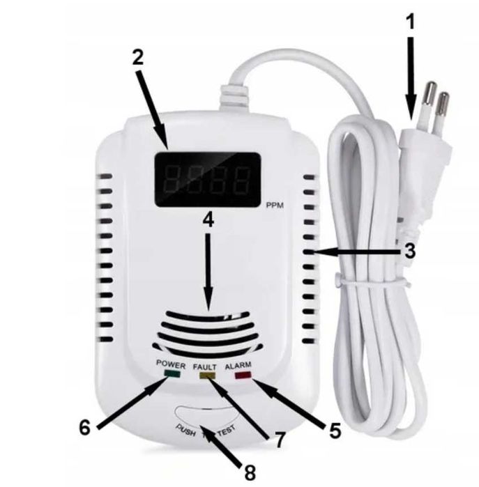 Czujnik Czadu I Gazu CO Tlenek Węgla Kabel/Bateria
