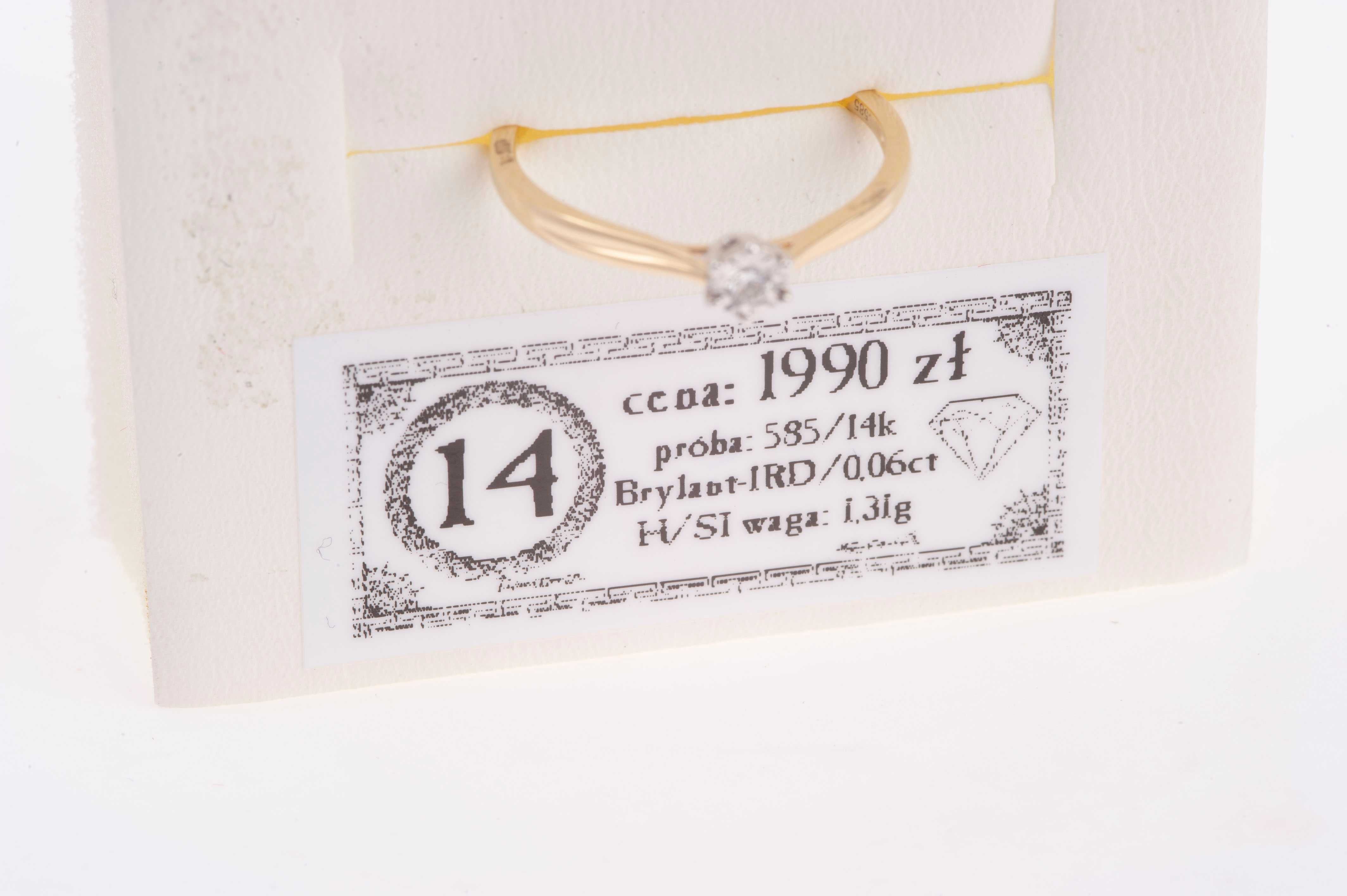 Złoty pierścionek zaręczynowy z diamentem i certyfikatem 3255