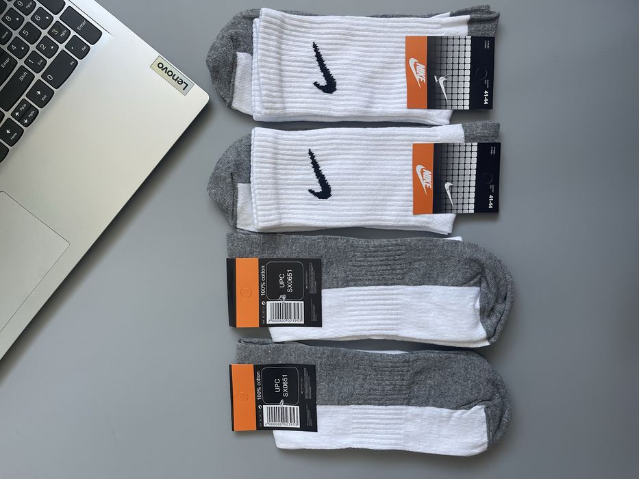Носки Nike/Найк белые с серой стопой и резинкой на стопе/Пачка 12 пар