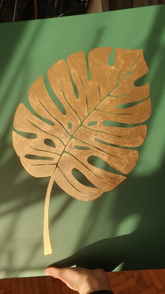 Obraz na płótnie złoty liść monstera deliciosa handmade