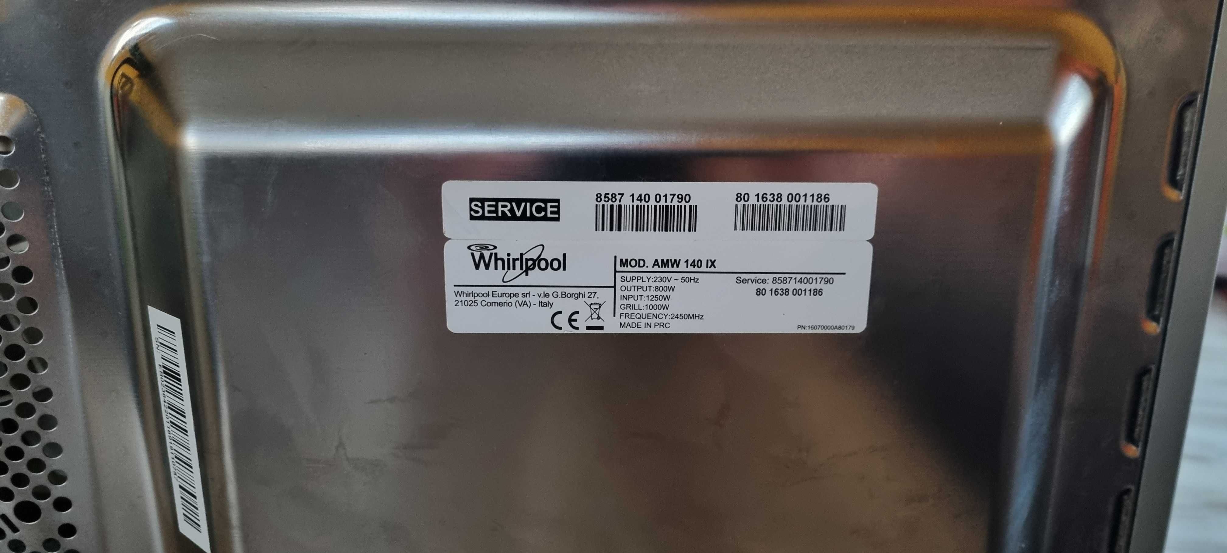 Kuchenka mikrofalowa do zabudowy whirlpool amw 140 ix - uszkodzona