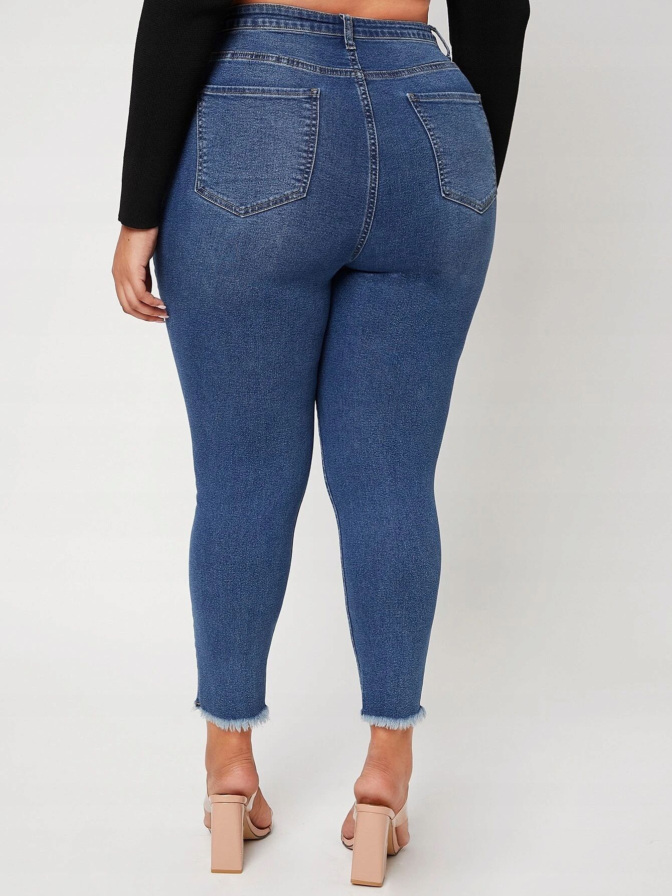 Shein Jeansy Skinny Rurki Cropped Z Dziurami 44