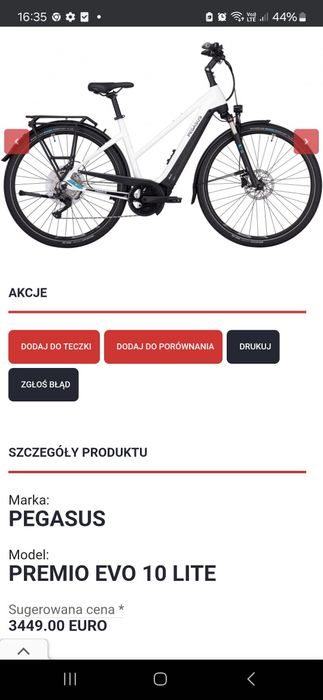 Wyprzedaż z 14500zł nowy Pegasus Premio EVO 10 Lite  Bosch CX 625wh