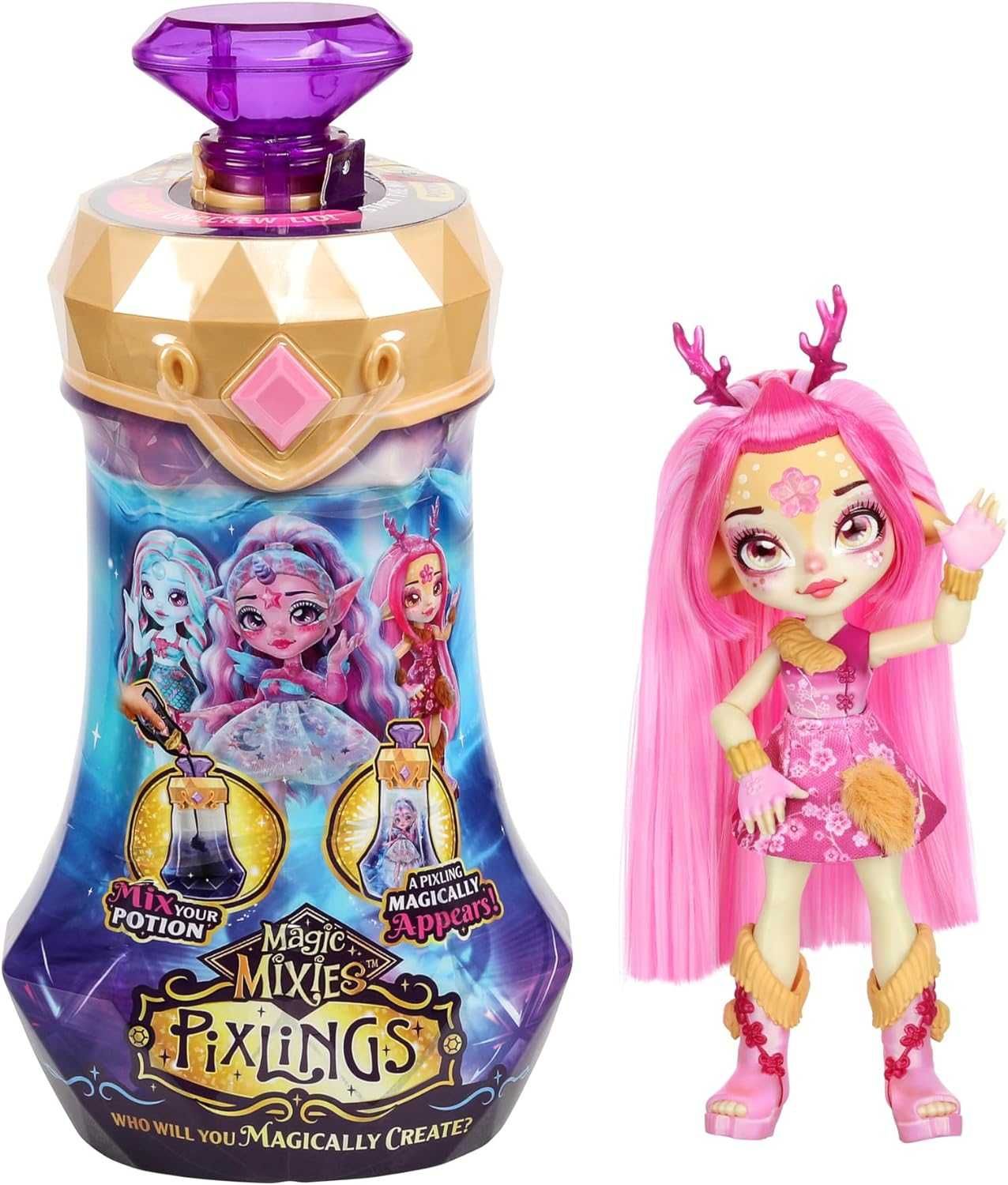 Кукла-сюрприз Magic Mixies Pixlings Deerlee, Пикслинг олень розовая