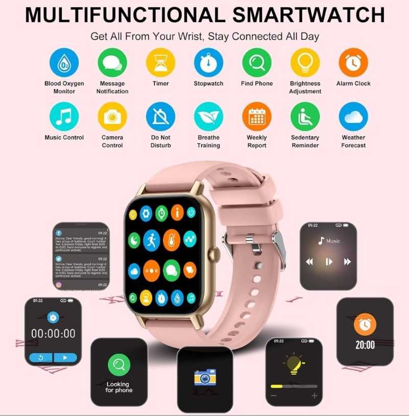 Smartwatch NERUNSA P66Rose Gold dotykowy iOS Android wodoszczelny