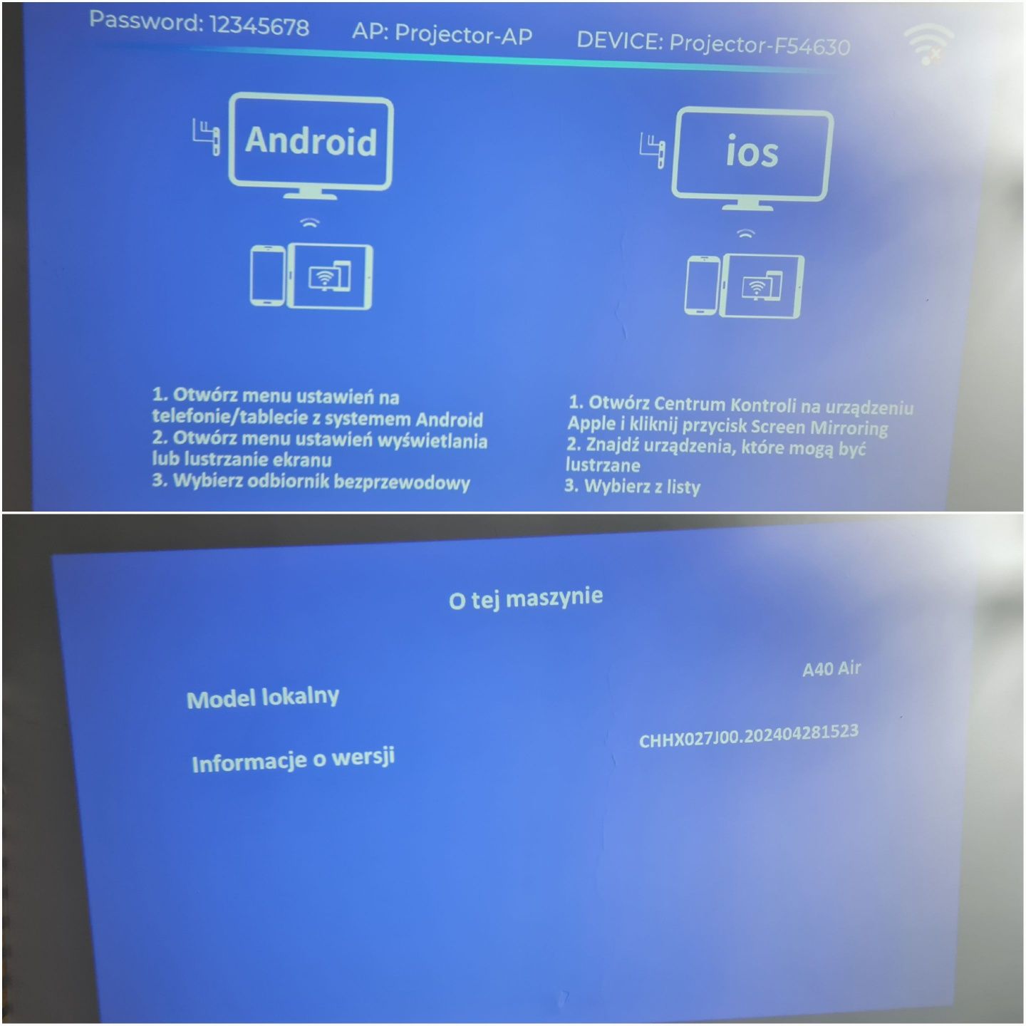 Projektor A40 Air Wireless Screen Android iOS HDMI USB 4k