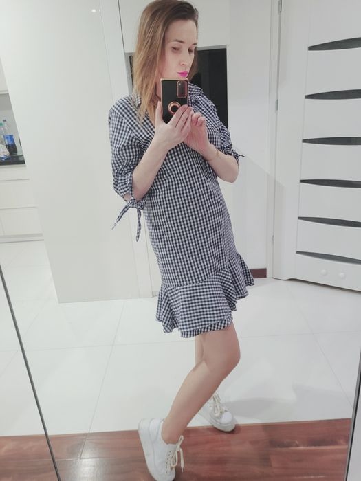 Sukienka szmizjerka kratka koszulowa oversize falbanka lato