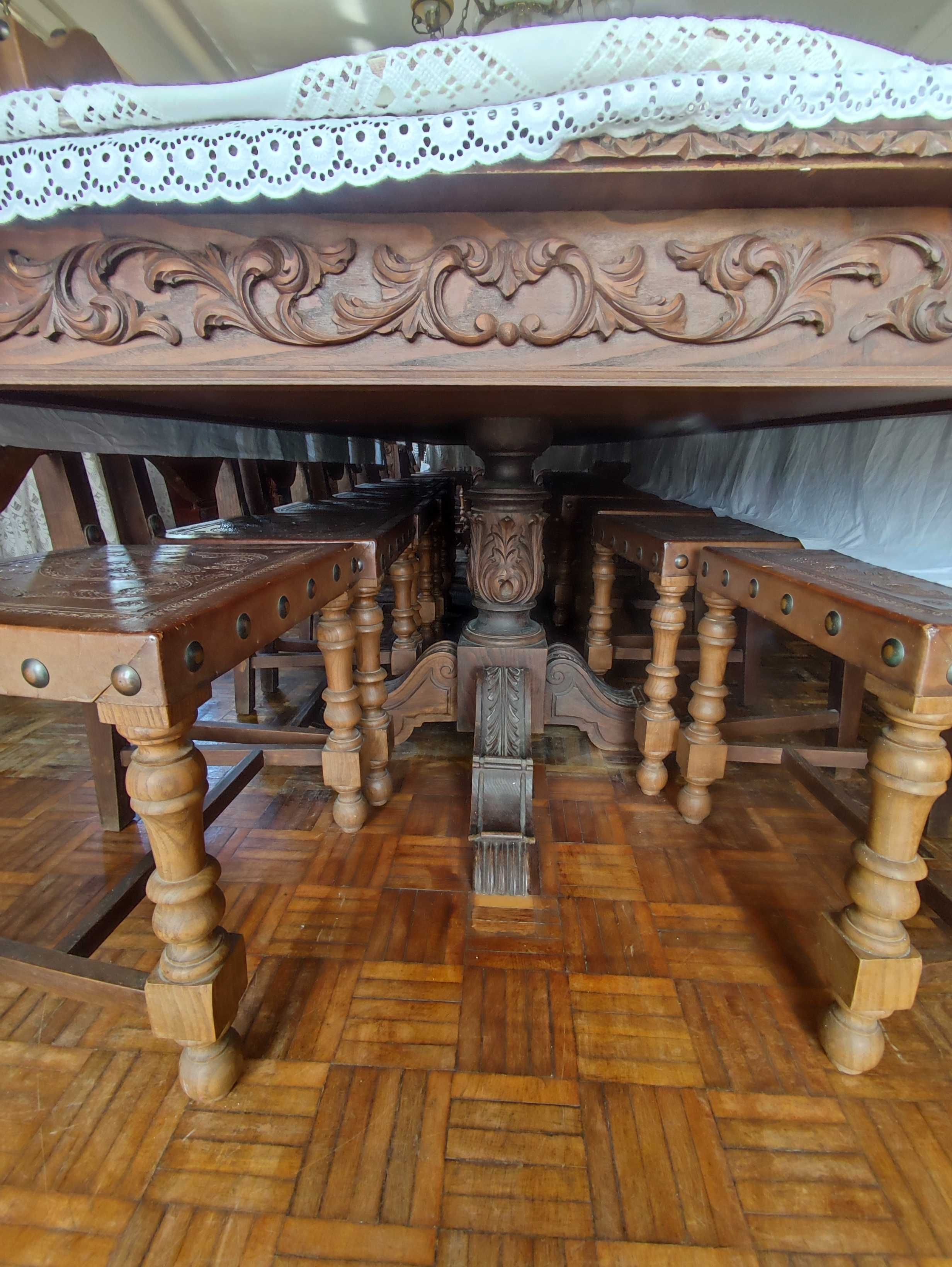 Mesa Jantar Madeira maciça Luis XV + 16 Cadeiras