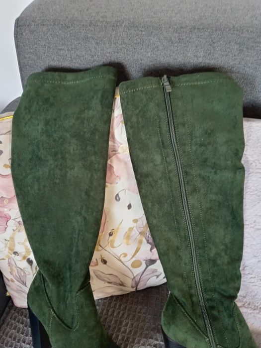 Kozaki nowe 36 zielen zamek welur miekkie