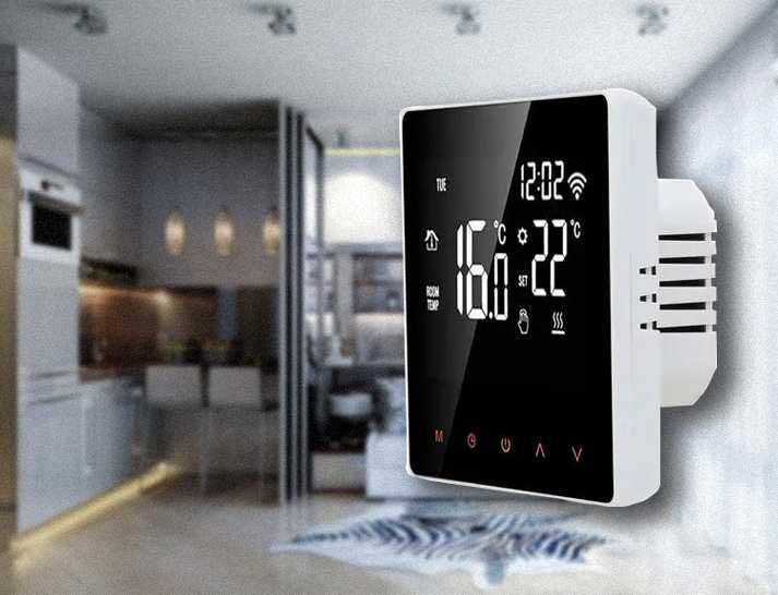 Сенсорный терморегулятор для теплого пола/ газ.котла WiFi Tuya