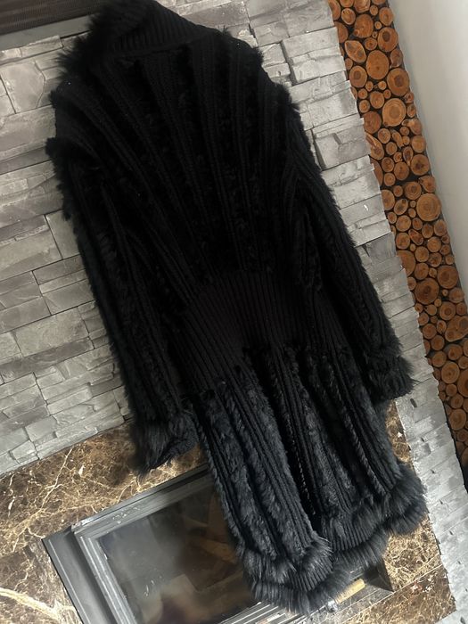 Długi sweter Sportalm futro naturalne roz 40 gruby