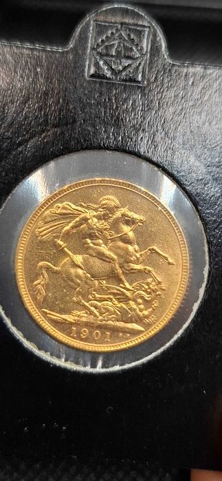 Moeda ouro 22k 1 libra sovereign "1901 P" Victoria